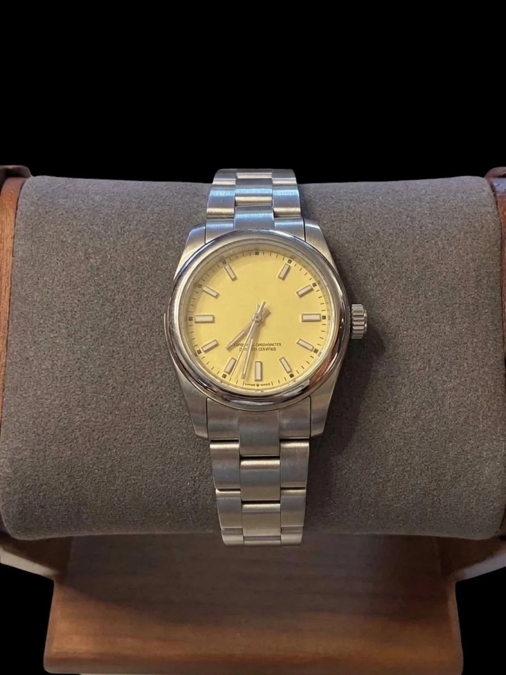 Womens R. Watch Silver - Tone Band with a Yellow Dial